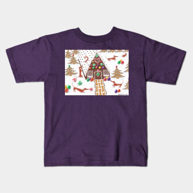 Gingerbread Dachshunds Kids T-Shirt by DebiCady